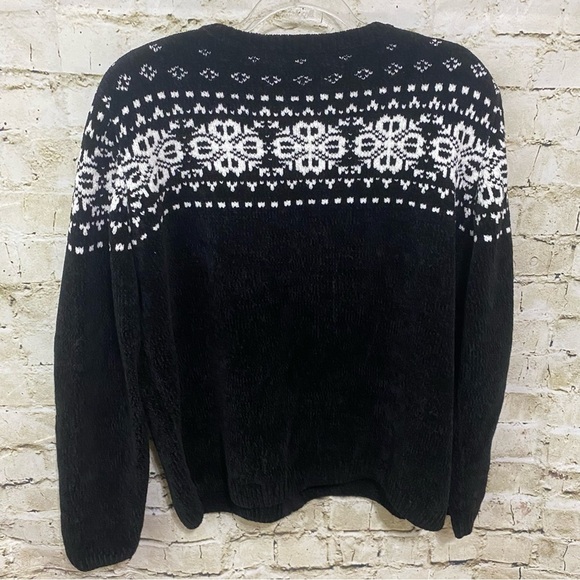 Vtg Alfred Dinner Black Chenille Snowflake Ice Skating Zip Up Sweater - Picture 6 of 7